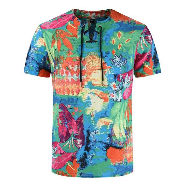 

2020 new men's summer casual cotton and linen round neck embroidery short sleeve shirt printed cotton and linen pullover shirt, White;black