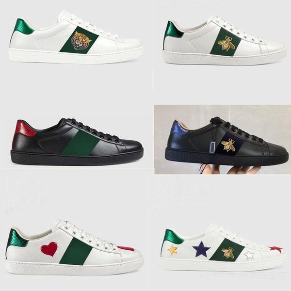 

classic sports shoes men women luxury designer 100% soft leather flat casual shoes little bee embroidered lovers white brand shoes 35-42-45, Black