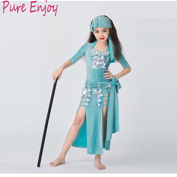 

new child luxury sequins folk dance belly dance robe belly dress dress performance 4pcs set, Black;red