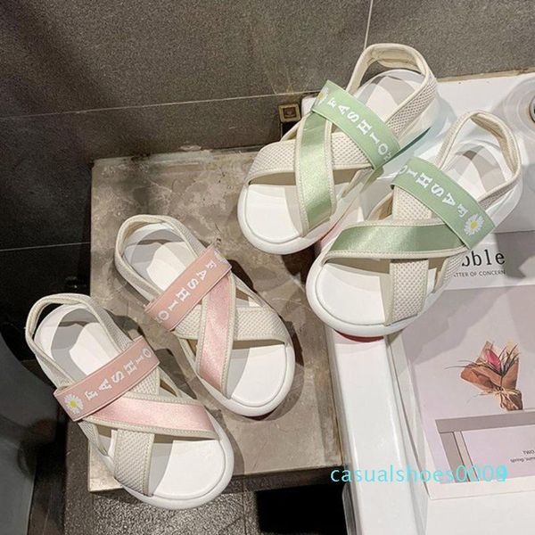 

summer women platform sandals chunky designers woman block heel shoes casual flower fashion beach open toe pink gladiator sandal c04, Black