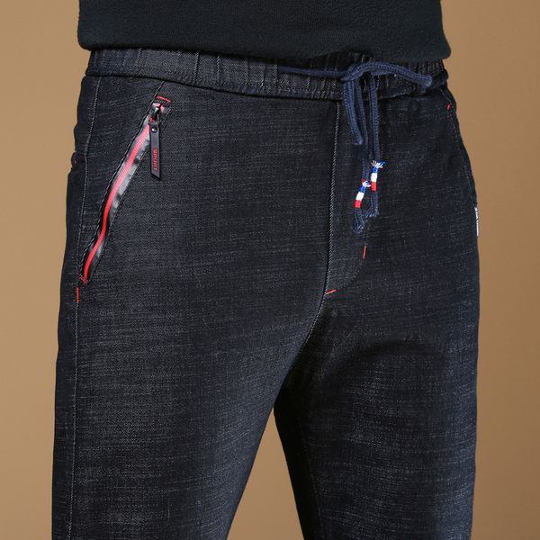 

new mens brand jeans fashion men casual slim fit straight high stretch feet skinny jeans men black sell male trousers, Blue