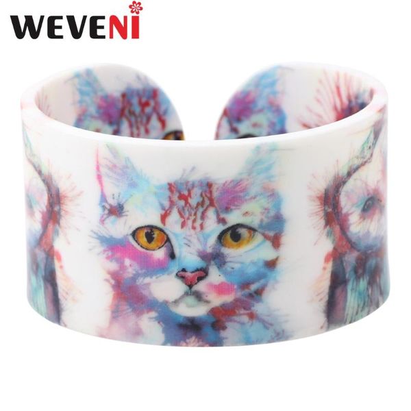 

weveni acrylic unique lightweight kitten cat pattern wide bracelets bangles trendy jewelry for women new charm girl accessories, Black