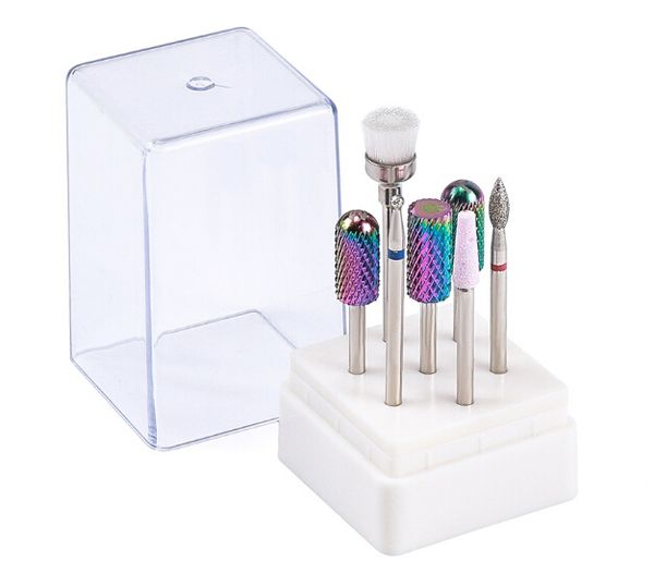 Set di punte per trapano per unghie 7 pezzi colore blu carburo di tungsteno acrilico punta per trapano manicure pedicure