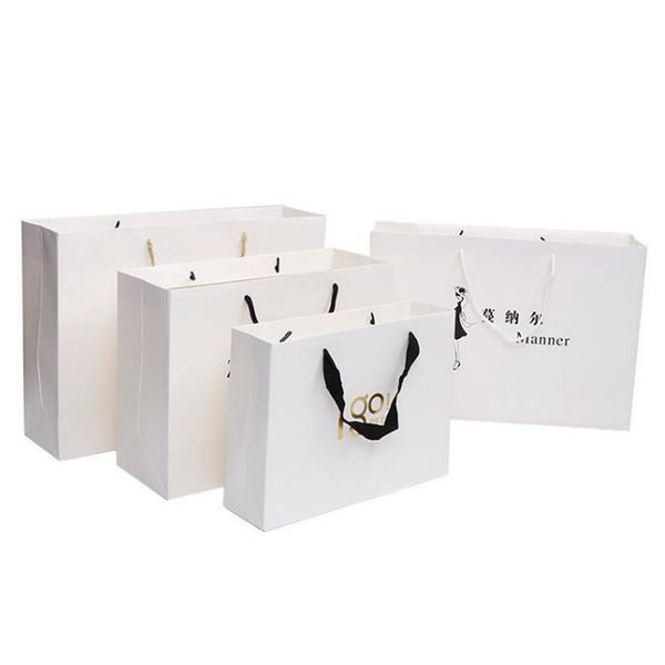 

500pcs white paper bags custom logo shopping bags fashion clothes