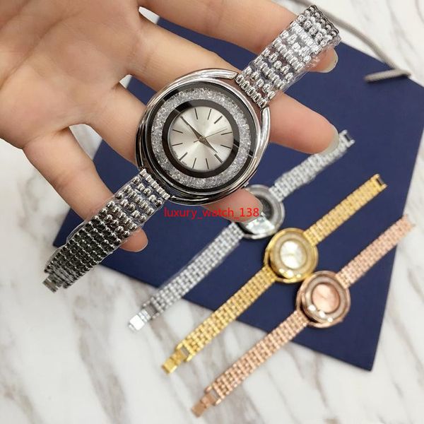 

2019 new fashion style women watches full diamond lady steel chain watch luxury quartz clock leisure fashion designer, Slivery;brown
