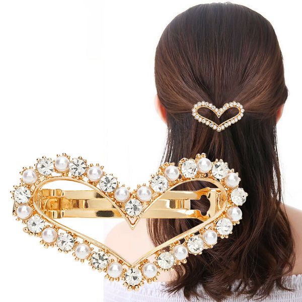 

hairpin jewelry spring clip korean simple crystal hairpin ponytail side clip horizontal clip word headdress, Golden;silver
