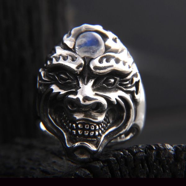 

s925 flame domineering personality influx of moonlight stone inlaid sterling silver ring, Golden;silver