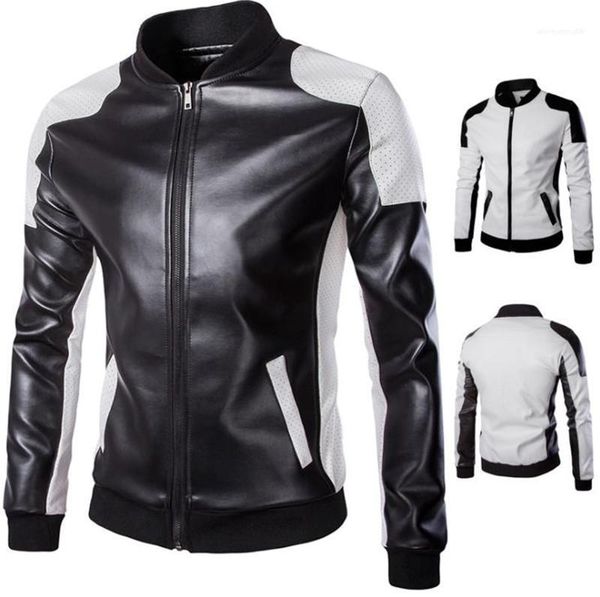 

fashion mens motorcycle jacket mens designer leather jackets plus size panelled stand collar zipper fly outwear, Black