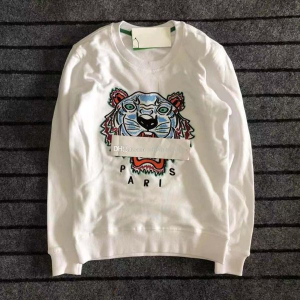 

19ss embroidery tiger kz mens designer hoodie men women long sleeve o-neck pullover embroidery pure cotton terry box logo s-2xl, Black