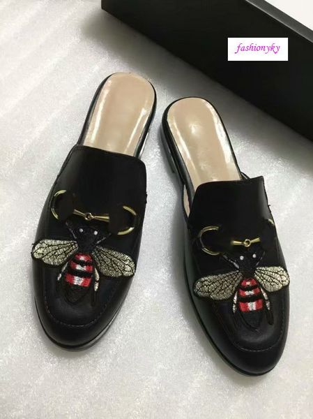 

fashion mules princetown fashion women fur slippers mules flats genuine leather designer fashion metal chain ladies casual shoes, Black
