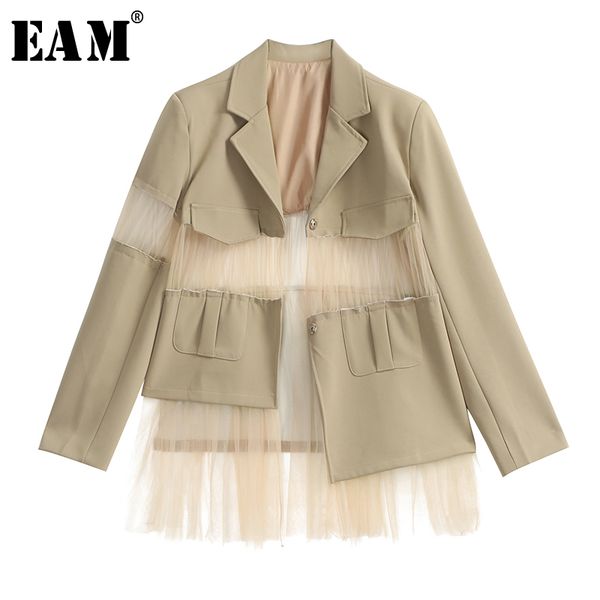 

eam] 2019 new autumn winter lapel long sleeve black loose hollow out mesh perspective loose jacket women coat fashion js245, Black;brown