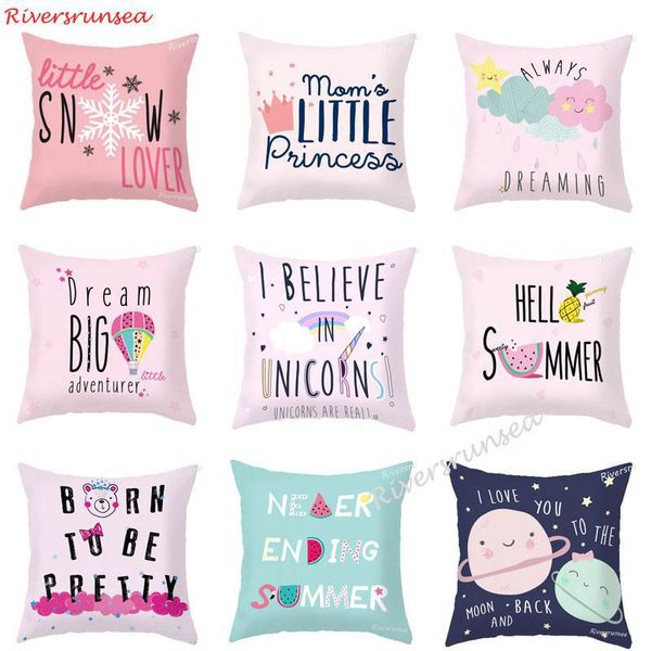 

cute cartoon english letters printed pillow adorable unicorn rainbow princess girl cushion summer pineapple for kids room decor