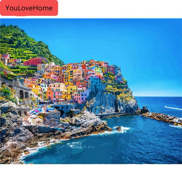 

oil painting seaside pictures by numbers landscape kits drawing canvas handpainted city coloring art gift home decor