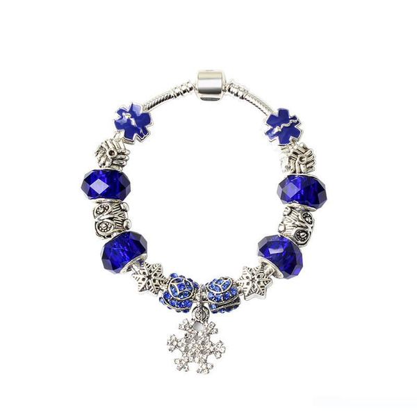 

925 murano blue glass charm bracelets for women original diy jewelry style fit pandora with crown, Black
