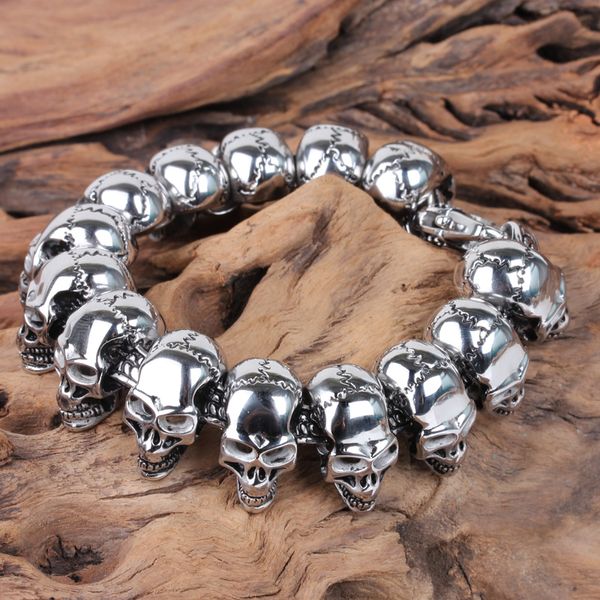 8,5 pollici di lunghezza Punk Rock Skull Bracciale Uomo Acciaio inossidabile Scheletro Best Friend Bracciali da uomo Braccialetti Gioielli maschili Bracciale Regali