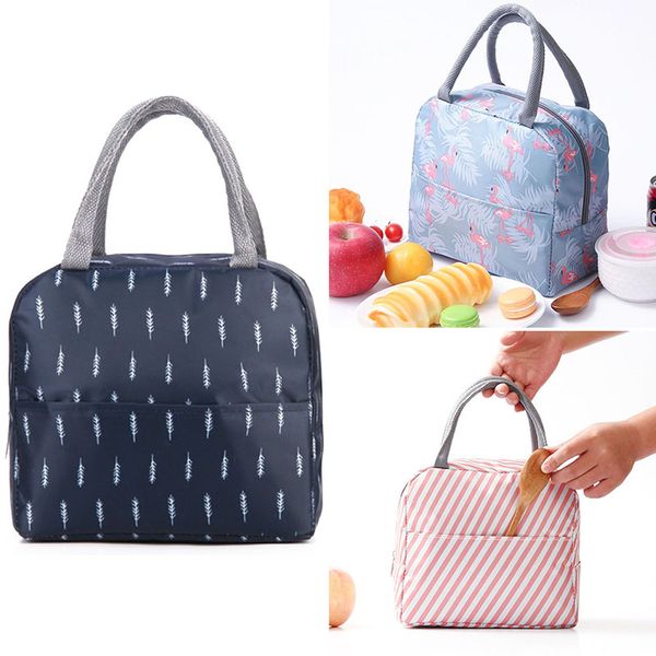 

waterproof oxford lunch bag aluminum film lunch box bag insulation handbag case large capacity meal for women men, Blue;pink
