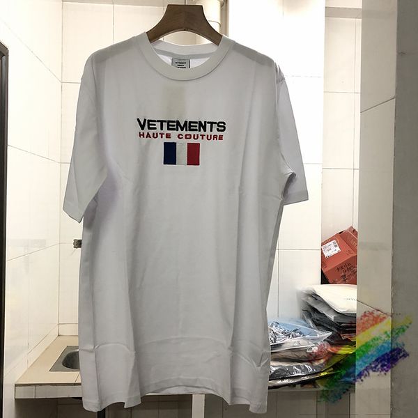 

france flag vetements embroidery t shirts women men quality vetements streetwear hip-hop t-shirts, White;black