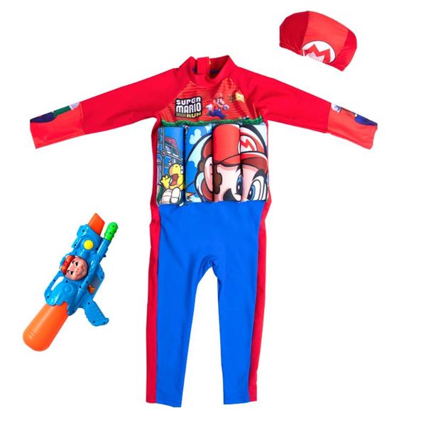 

supper mario children swimsuit float for toddler kids swimming suit full body protective children girls floating swimwear