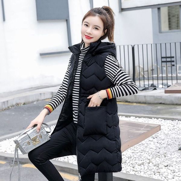 

down jacket pattern women 2019 winter sleeveless ultra light duck down warm female coat female hooded outwear, Black
