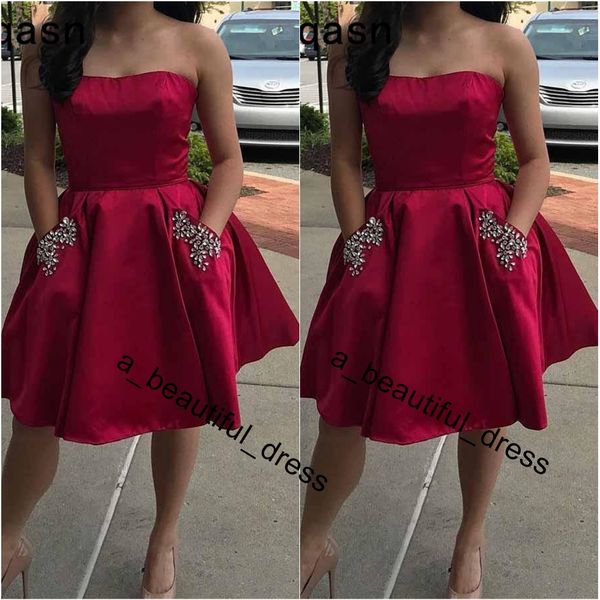 

elegant satin short homecoming dress with pockets backless girls graduation party gown plus size cocktail dresses, Black