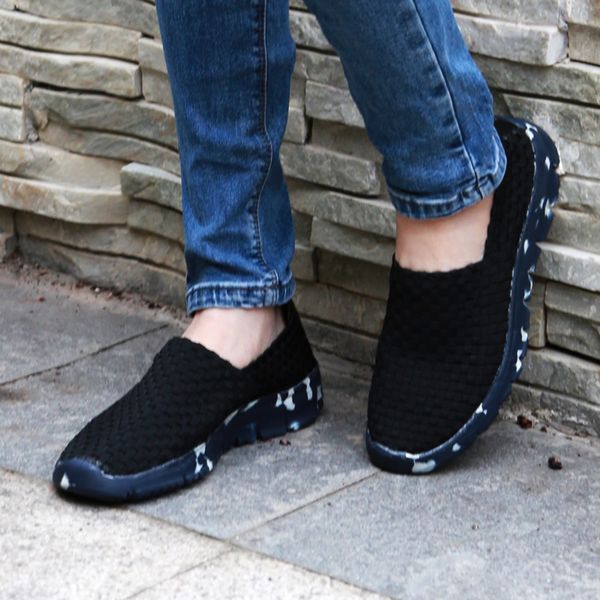 

woman casual shoes breathable mesh platform sneakers women tenis masculino adulto slip on soft ladies knit sock shoes flats, Black