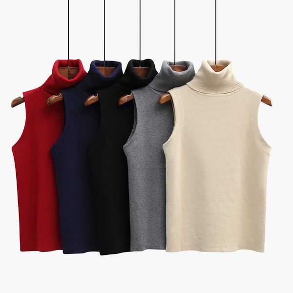 

2018 fashionable turtleneck knitted women's vest winter warm women's turtleneck sweater modis female gilet warm vests for women, Black;white