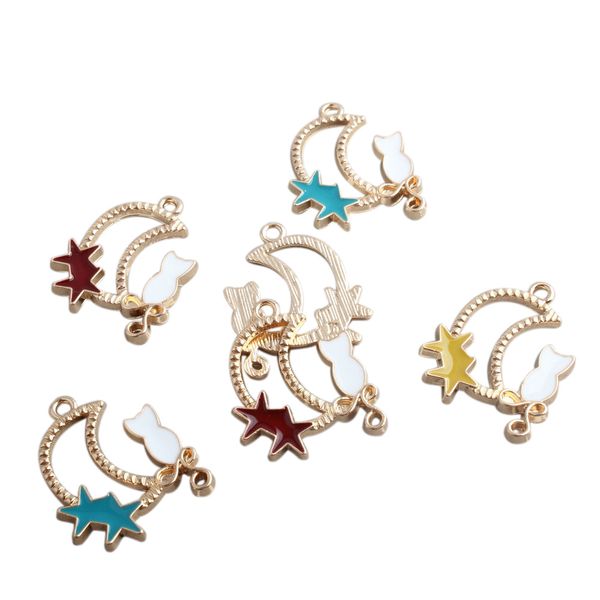 

moon cat enamel gold plated cartoon charms pendants for handmade diy earrings necklace key chain bracelet jewelry making accessories, Bronze;silver