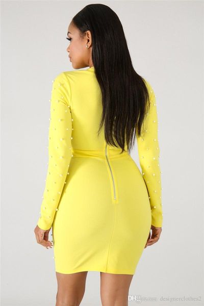 

bodycon dresses summer womens dress bubble bead nail bead bodycon dresses skinny solid color long sleeve ladies dresses, Black;gray