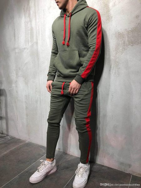 

mens muscle brother tracksuits spring sports athletic hoodies sweatshirts striped pencil pants 2pcs clothing sets, Gray