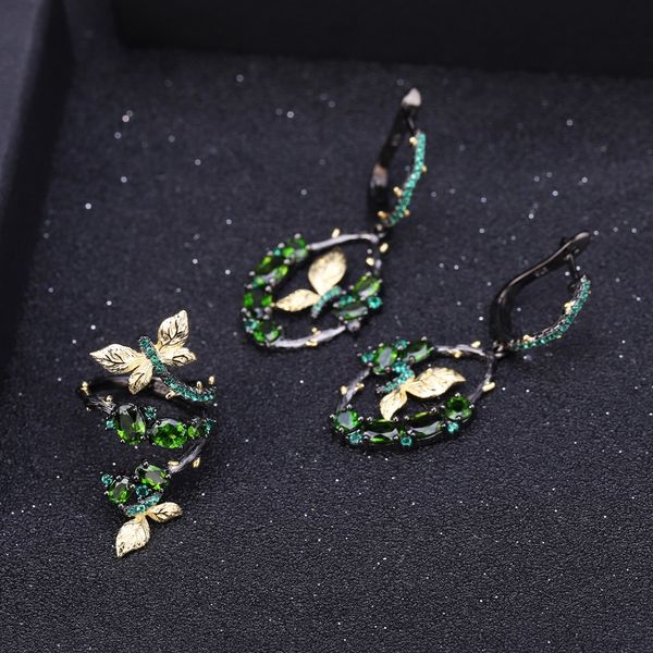 

gem's ballet 1.81ct natural chrome diopside butterfly on branch rings 925 sterling silver handmade adjustable ring for women