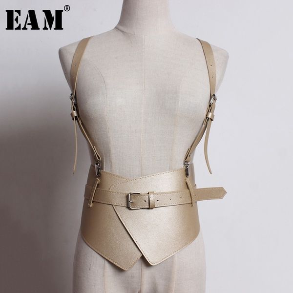 

eam] 2019 new spring autumn black pu leather buckle split joint irregular personnality belt women all-match fashion tide jl363, Black;brown