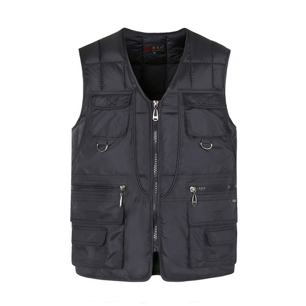 

cotton vest for men with many pockets winter thick warm multi pocket waistcoat male windbreaker snow padded sleeveless jacket, Black;white