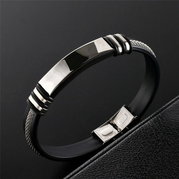 

allergy gifts fashion exquisite 2019 stainless steel chaim wire silicone black bracelet 1pc graceful, Golden;silver