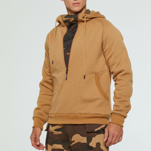 

men's winter zip pullovers hoodies male thermal warm fleece slim fit hooded sweatshirt 2019 new solid casual pockets hoody, Black