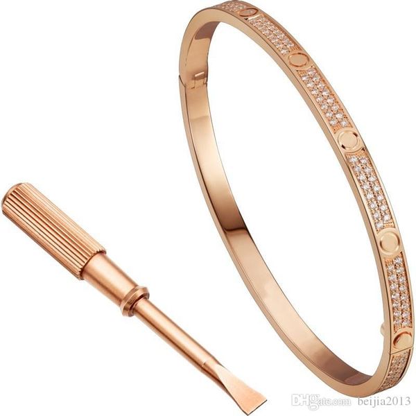 

fammous bling love iced out bracelets full cz stone bangles 316l titanium steel screwdriver bracelets for women men jewelry gift, Golden;silver