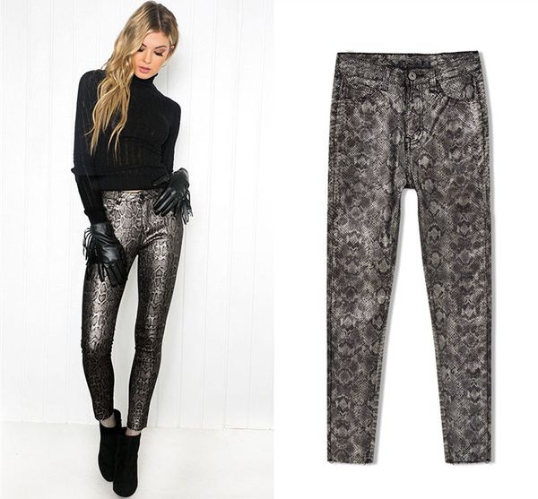 

women high waist pencil pants european style autumn winter pu leather pants d906, Black;white
