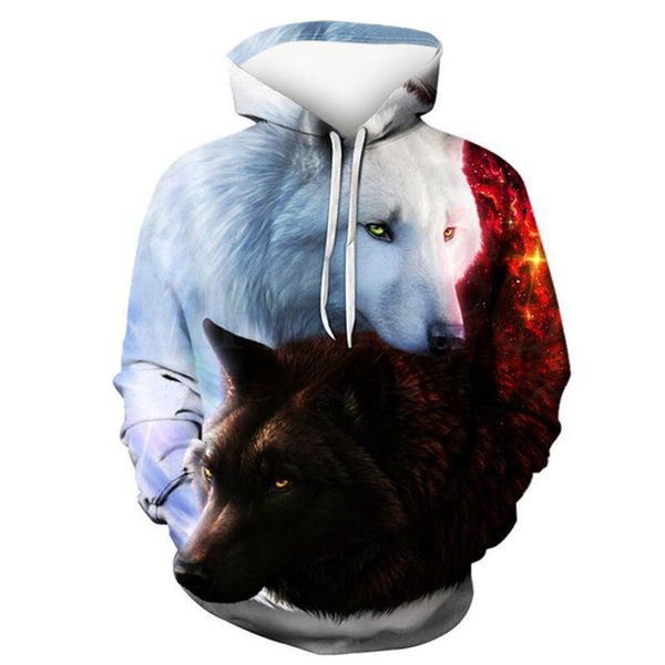 

men's autumn winter 3d print long sleeve hooded sweatershirt blouse, White;black