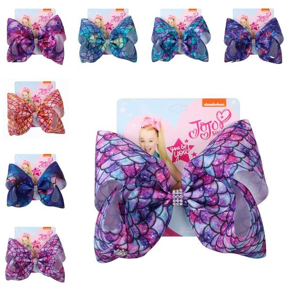 

2019 11 styles girl baby 8" mermaid hair bows jojo siwa hairclips children kids hairpins barrette boutique hair accessories party gift, Slivery;white