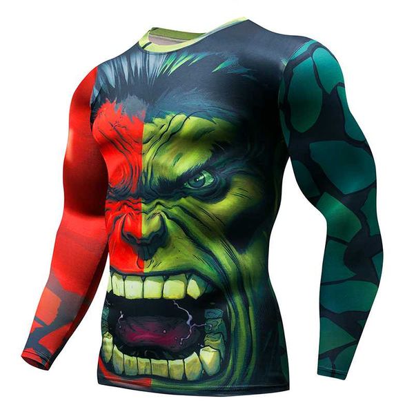 

bike fitness base layer compression shirt men's anime bodybuilding long sleeve 3d hulk punisher jersey, Black;red