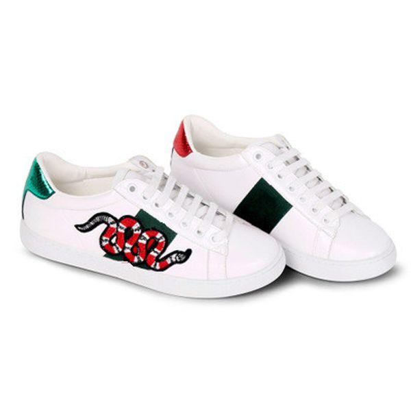 

men women casual shoes fashion white sneakers lace-up running shoes green red stripe black leather bee embroidered no box