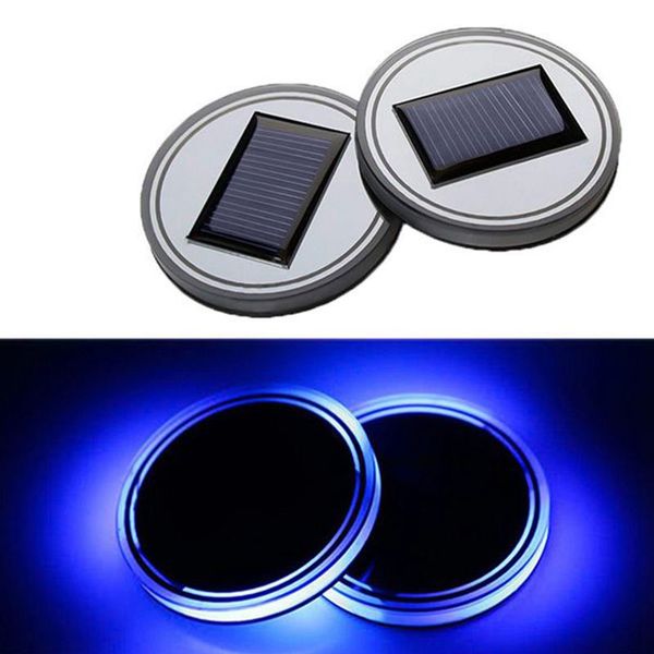 

2pcs universal car anti slip waterproof solar led car cup holder mat pad bottle drinks coaster atmosphere lamp