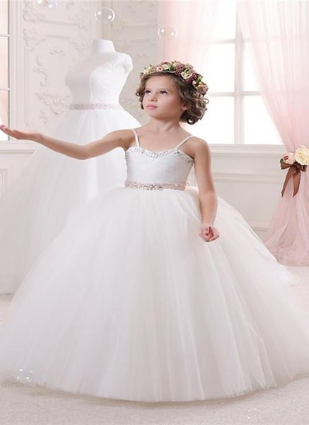 

beautiful girls sleeveless flower girl dress organza tutu spaghetti shoulder straps princess long wedding party dress, White;blue