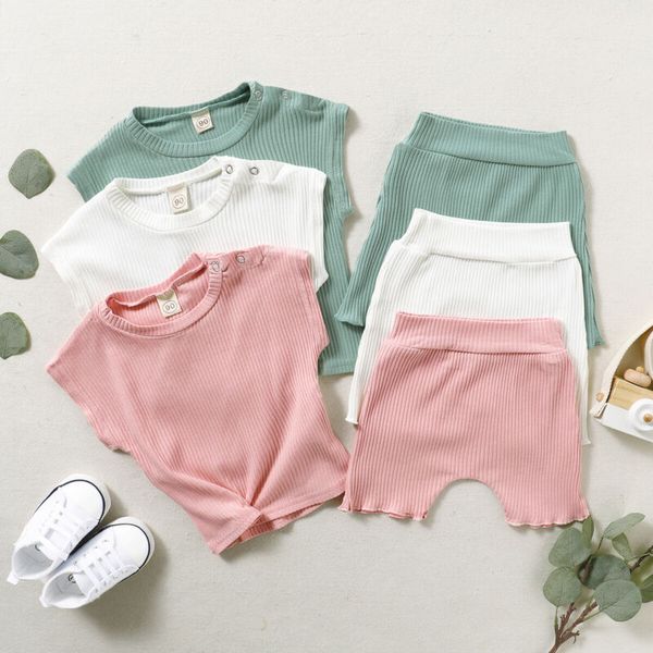 

1-5y toddler kids baby girl summer clothes sleeveless tank crop vest t-shirt shorts pants girl clothes outfits 2pcs set, White