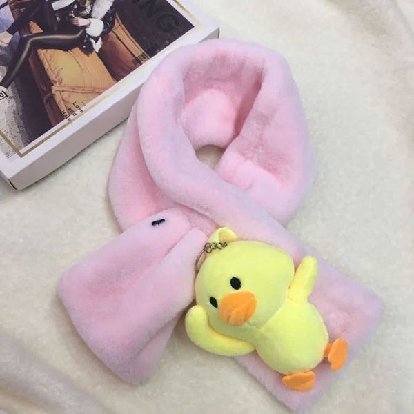 

cartoon printing little yellow duck scarves childrens fashion winter wraps fur collar plush warm scarf deguisement femme #5, Red;brown