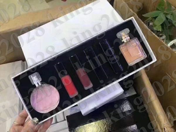 

new famous perfume makeup sets 2pcs perfume+ 4pcs lipstick with box 6 in 1 set perfume 6pcs dhl ship