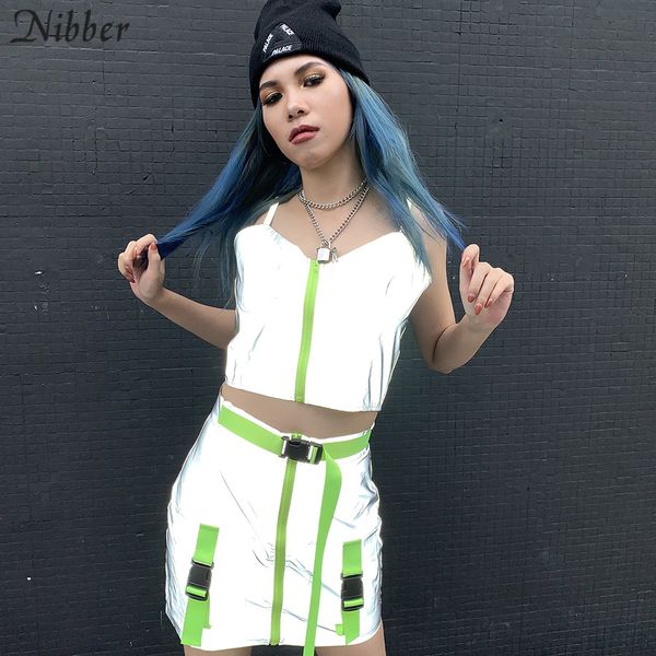

nibber sale reflective mini skirts women summer club party bottoms fashion shining sets belt design patchwork hip skirts mujer, Black