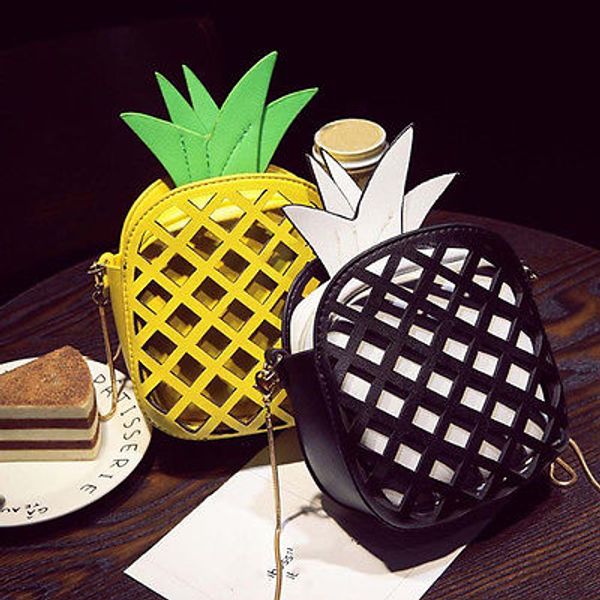 

2019 new cute handbag for women lovely pineapple bag pu leather chain hollow out girls women shoulder bag mini purse 3 colors