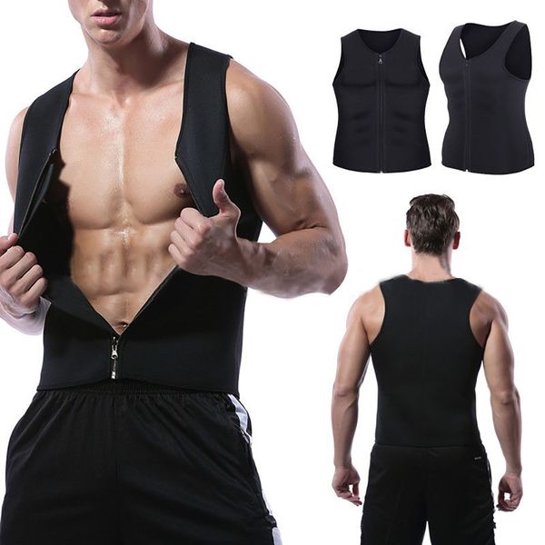 

men's trainer vest body shaper tank shirt thermo slimming sauna suit weight loss black shapewear ultra neoprene waist, Black;blue