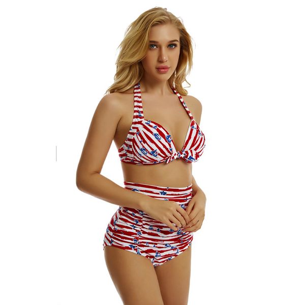 

obssky women bikini bathing swimsuit swimming suit print two-piece swimwear suit folding vintga, White;black