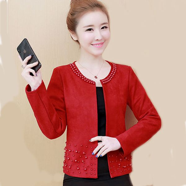 

size s-4xl plus size women clothing 2019 spring autumn women short coats new women's fashion pearl decoration professional wear, Black;brown